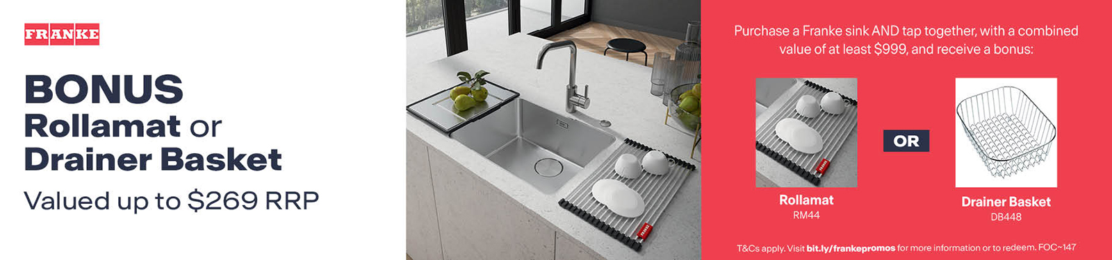 Bonus Rollamat OR Drainer Basket With Franke Sink AND Tap Bundle