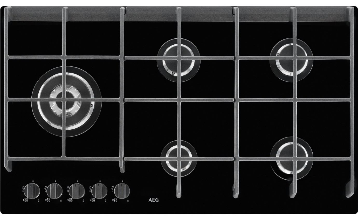 AEG 90cm 5 Burner Gas on Glass Cooktop HG975550VB